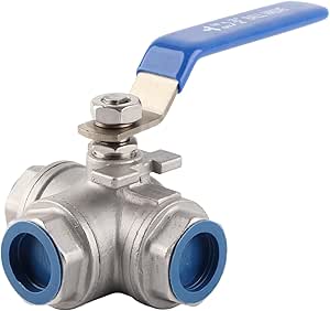 WALFRONT 3-Way Pipe Ball Valve DN20 3/4" NPT Three Way T Type Female Thread Valve 304 Stainless Steel Full Port with Handle for Water Oil Gas