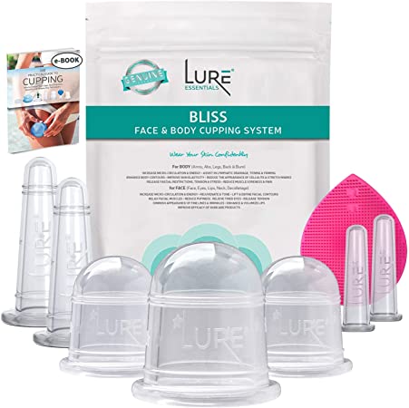 Lure Bliss Face Cupping and Anti Cellulite Cups for Professional and Home Use Massage Cupping Therapy Set with Cupping Book (PDF) - Fascia and Cellulite Blaster