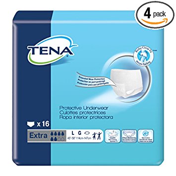 TENA Protective Underwear, Extra Absorbency - Large - 45-58" hip size, over 185 lbs. (4 Bags of 16)
