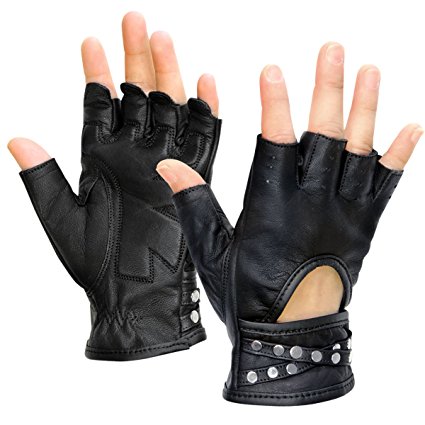 Xelement XG461 Idol Womens Black Fingerless Leather Gloves - Medium