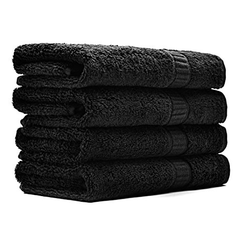 Hotel and Spa Like Set of 4 Luxury Hand Towels by Alurri – Super Soft and Quick Absorbent – Made of 100% Natural Cotton Material – Machine Washable - Dry Hand & Face - 16x28 inch (4, Black)