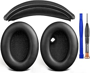 SOULWIT Ear Pads Cushions   Headband, Replacement Kit for Sony WH-1000XM4 (WH1000XM4) Over-Ear Headphones, Replacement Headstrap Pad & Earpads Repair Part - Black