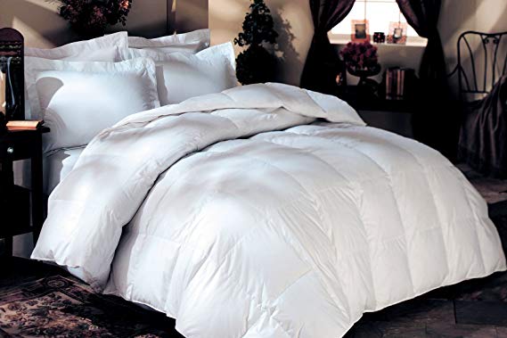 LUXURIOUS Full Size, 1200 Thread Count, Siberian Goose Down Alternative Comforter SOLID WHITE, 100% Egyptian Cotton, 750FP, 50Oz