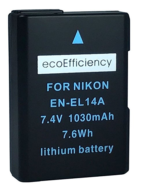 ecoEfficiency Fully Decoded EN-EL14, EN-EL14A Battery for Nikon D3400 Digital SLR Camera
