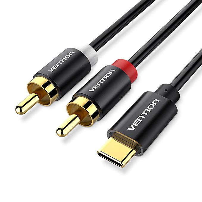 VENTION Type-C to Dual RCA Audio Cable Male to Male Gold- Plated Aux Auxiliary Stereo Y Splitter Adapter Cord for USB C Devices Le TV MacBook Connect Speaker Amplifier (5Ft/1.5m)