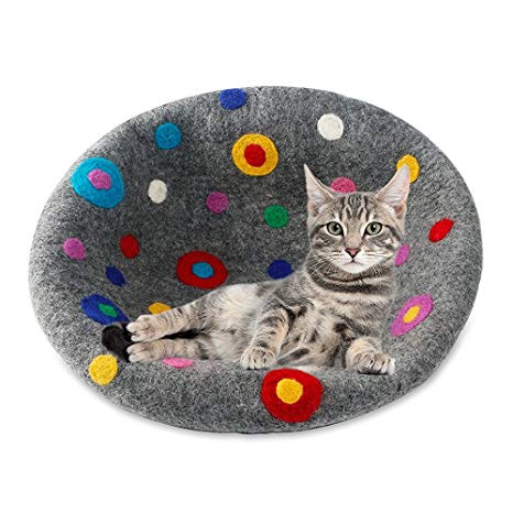 Cool Wool Cat Cave Bed Relax Station House (Large) ~ Handmade Eco Friendly Natural Felted Merino Wool ~ Warm and Cozy Beds for Cats and Kittens Bonus Felt Wool Ball