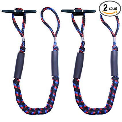 Botepon 2Pcs Boat Dock Line, Bungee Cords for Boats, Boating Gifts for Men, Boat Accessories, Pontoon Accessories, Perfect for Jet Ski, SeaDoo, WaveRunner, Kayak, Pontoon (4', 5', 6' Length)