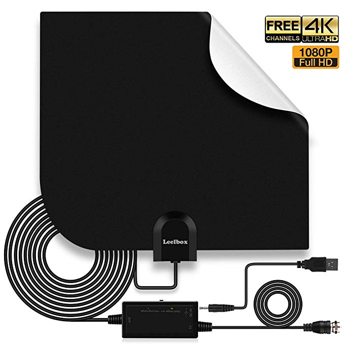 Leelbox TV Antenna Indoor Digital HDTV Antenna 60~80 Mile Range Amplified 4K 1080P Full HD Antenna Free Local Channels Amplifier Signal Booster - 16.5ft Longer Coax Cable - Black/White