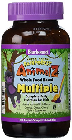 Super Earth Rainforest Animalz Whole Food Based Multiple - Orange, Grape, Cherry 180 ANIMAL-SHAPED CHEWABLES