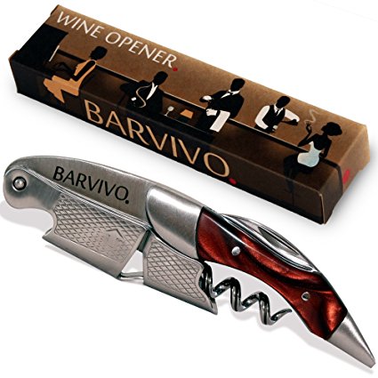Professional Waiters Corkscrew by Barvivo - This Bottle Opener for Wine and Beer Bottles is Used by Waiters, Sommelier and Bartenders Around the World. Made of Brown Resin and Thick Stainless Steel.