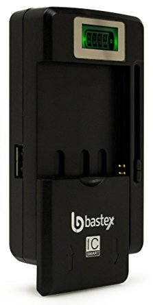 Bastex Universal Intelligent LCD External Battery Charger Wall Plug Unit 4.35V/600mAh Output & USB Output Port 1000mAh for Samsung Galaxy S3 S4 S5 Note 2 3 4, Edge, Mega, LG Optimus G G2 G3, Pro, etc