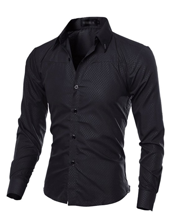 Relaxed-BUY 002 Men's Slim Fit Long Sleeve Pure Colour Casual Buttons Shirts