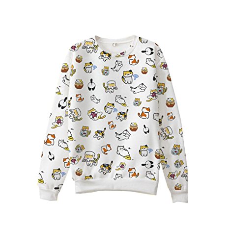 Cartoon Game Neko Atsume Cute Cat Sweater Cotton Polyester Unisex Sweatshirt