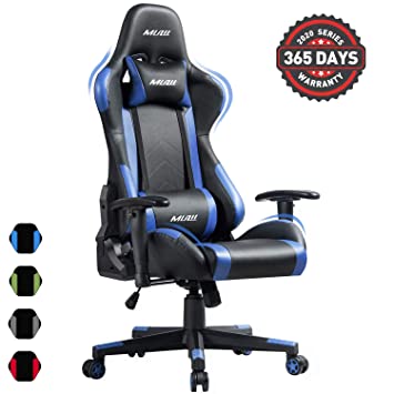 Muzii PC Gaming Chair for Pro,4-Color Choice PU Leather Racing Style Ergonomic Adjustable Computer Chair for Office or Game with Headrest and Lumbar Pillow for Adults and Teens (Blue)