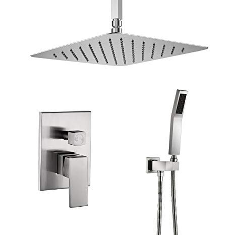 Artbath Shower System-12 Inch Ceiling Mount Shower Set with Rain Showerhead and handheld,Shower Faucet Rough-In Valve Body and Trim Included,Luxury Rain Shower Combo Set,Brushed Nickel Finish