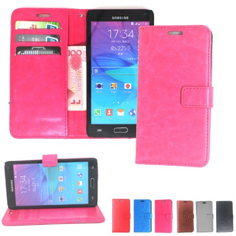 Note 4 Case, ipart® Luxury PU Leather Wallet Case Flip Cover with Card Slots Kickstand for Samsung Galaxy Note 4, Hot Pink