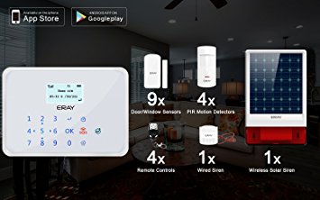 ERAY GSM Wireless Home Security Alarm Systems with Outdoor Solar Siren, Support iOS/ Android APP, Auto Dial, SMS and Monitor, Battery Included (C)