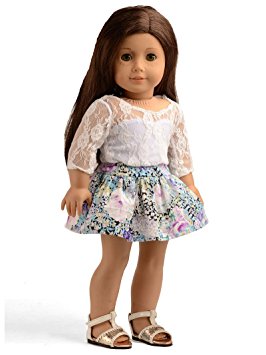 Sweet Dolly Doll Clothes Lace Top Floral Skirt Set for 18 Inches American Girl Dolls