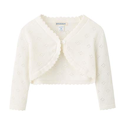 BOSBOOS Little Girls Long Sleeve Cotton Solid Knit Bolero Cardigan Shrug Sweater
