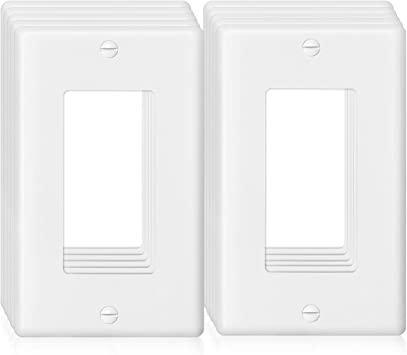 Decorator Wall Plate 1-Gang Light Switch Plate Outlet Cover,Unbreakable Polycarbonate Thermoplastic, White (10-Pack, Single Decorator-White)