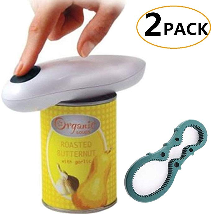 Sutify 2 PACK Electric Can Opener with Rubber Jar Opener Grippe, Automatic Can Opener Smooth Edge for Seniors with Arthritis Can Opener for Hand Free,Bottle Lid Rubber Gripper