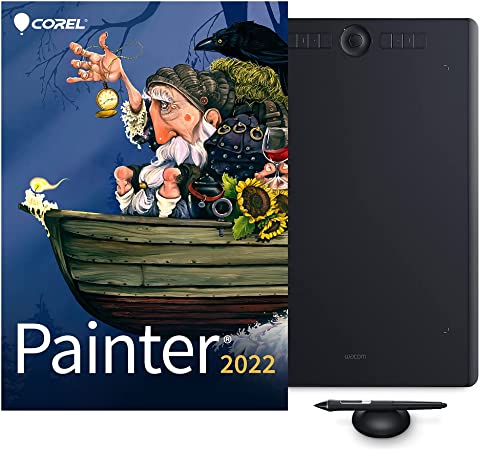 Wacom Intuos Pro Digital Graphic Drawing Tablet   Corel Painter 2022 Software Bundle | Black/Medium Size Tablet [PC/Mac Compatibility]