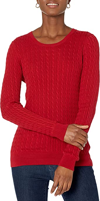 Amazon Essentials Women's Lightweight Long-Sleeve Cable Crewneck Sweater (Available in Plus Size)