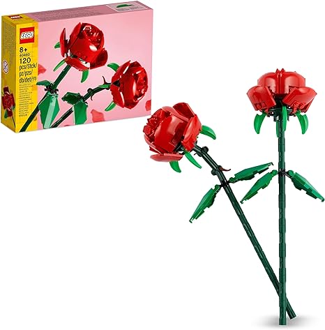 LEGO Creator Roses, Flowers Set, Compatible with Flower Bouquets, Bedroom Decor, Valentine's Day Gift, Room Accessories or Desk Decoration, for Girls, Boys and Flower Fans, 40460