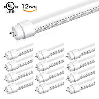 SHINE HAI T8 LED Shop Light Tube 48W Equivalent 4ft, Single-Ended Power 5000K Daylight White, Frosted Cover, G13 Lighting Fixtures, UL-Listed & DLC-Qualified, 12-pack