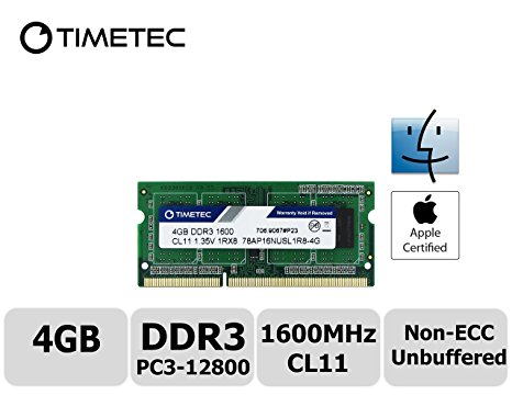 Timetec Hynix IC Apple 4GB DDR3 1600MHz PC3-12800 SODIMM Memory Upgrade For MacBook Pro 13-inch/15-inch Mid 2012, iMac 21.5-inch Late 2012/Early 2013,27-inch Late 2012/ 2013,Retina 5K display Late 2014/Mid 2015,Mac mini Late 2012/ Server (4GB)