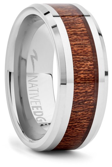 Exotic Koa Wood and Tungsten Rings Men and Women Bands with Comfort Fit