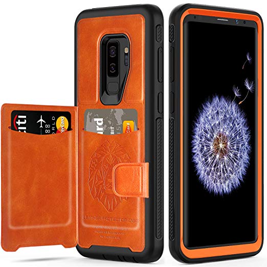 Galaxy S9  Plus Case with Wallet,EXTech (Leather Cover Series) Slim Yet Protective with Kickstand.Built-in Magnetic Backing Card Holders Case Fit for Samsung Galaxy S9 Plus 6.2 inch (2018) -Orange