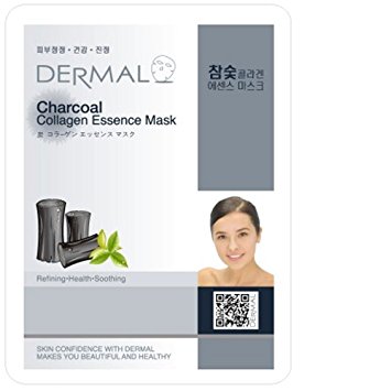 Dermal Korea Collagen Essence Full Face Facial Mask Sheet - Charcoal (10 Pack)