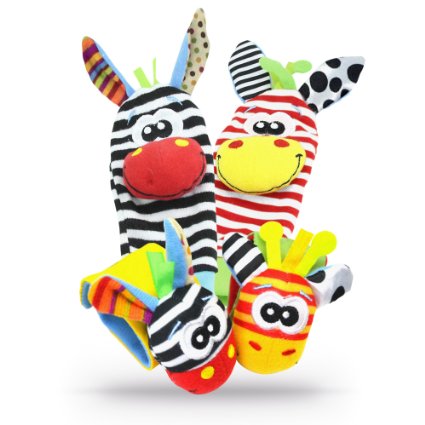 Premium Quality Set of Wrist Bands & Baby Socks Bell Rattles Adorable Animal Toys Infant Foot Socks