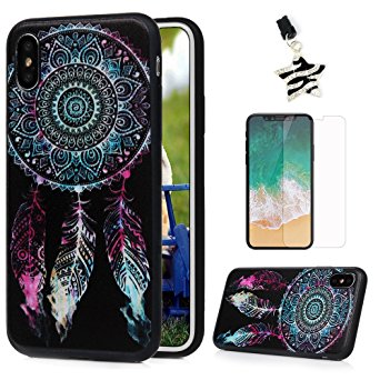 iPhone X Case, Soft Flexible TPU Shockproof Bumper Slim Fit Cover Shell Anti-Scratch Lightweight Anti-Slip Grip Protective Skin Case for iPhone 10 / X by MOLLYCOOCLE, Feather Dream Catcher