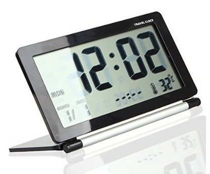 GenLed Mini Foldable Travel Alarm Clock with Temperature & Date & Week & Repeating Snooze Silent LCD Digital Screen Alarm Clock (Black Silver)