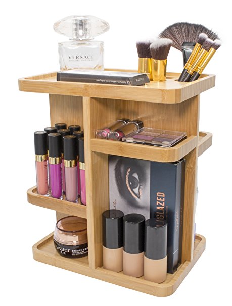 Sorbus 360° Bamboo Cosmetic Organizer, Multi-Function Storage Carousel for Makeup, Toiletries, and More — Great for Vanity, Desk, Bathroom, Bedroom, Closet, Kitchen