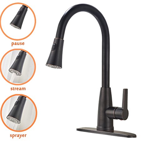 Hotis Best 1 or 3 Hole Pull Out Single Handle Single Lever Prep Stainless Steel Pull Down Sprayer Kitchen Sink Faucet, Oil Rubbed Bronze