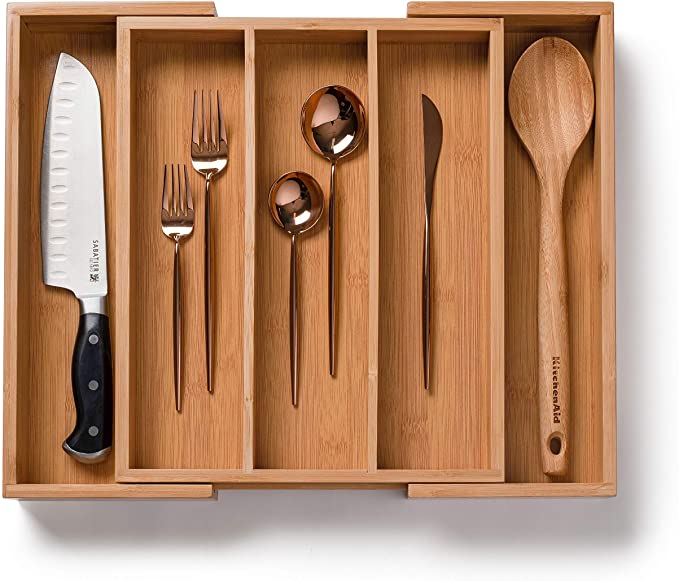 Bellemain 100% Bamboo Expandable, Utensil - Cutlery and Utility Drawer Organizer (5 slot)