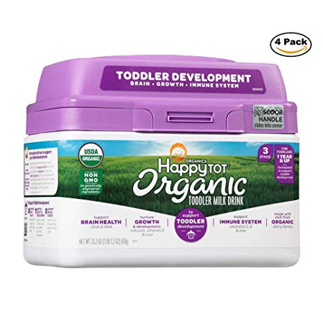 Happy Tot Organic Toddler Milk, 23.2 Ounce Organic Formula Toddler Milk Drink, Milk Based Powder, DHA & ARA to Support Brain Health, Non-GMO Gluten Free, No Corn Syrup Solids, Pack of 4