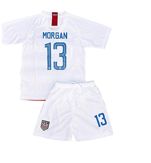 #13 Morgan USA National Home Kids/Youths Soccer Jersey & Shorts 2018/2019 White