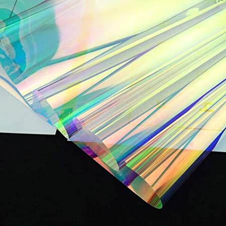 N / A Holographic Clear Window Film Iridescent Window dichroic Film Decorative Glass Sticker Self-Adhesive Iridescent cellophane roll 11.8x39