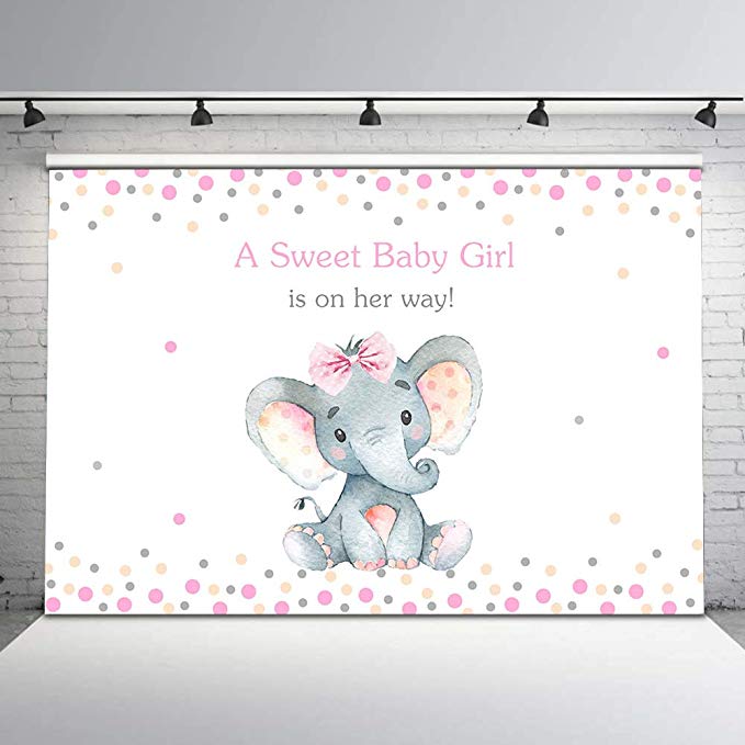 Mehofoto Elephant Baby Shower Backdrop Little Pink Elephant Photo Background 7x5ft Bow Girl Elephant Baby Shower Vinyl Backdrops for Baby Shower Decorations