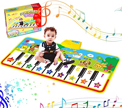 RenFox Piano Mat, Music Dance Mat Keyboard Musical Mat for Kids Touch Play Mat Floor Playmat with 8 different Animal Sounds for Babies Children Toddlers Boys Girls Gift, Best Educational Music Toys