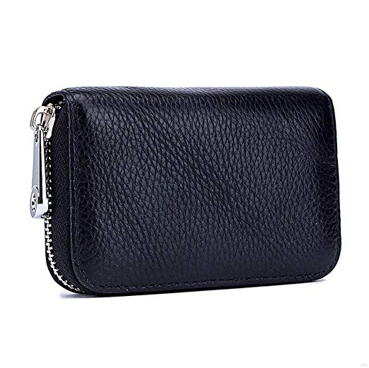 Women Credit Card Holder Small RFID Blocking Ladies Wallet with Stainless Steel Zipper Excellent Genuine Leather Accordion Wallets Case for Womens id Compact Slim Blocked Zip Accordian Cards Black