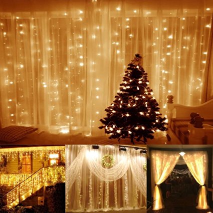 Outop® 24V Low Output 300led Window Curtain Icicle Lights String Fairy Light Wedding Party Home Garden Decorations 3m*3m/9.8*9.8ft- Warm White