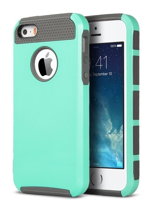 iPhone 5S Case, iPhone 5 Case,iPhone SE Case,ULAK Slim Fit Protection Case Shockproof Hard Rugged Ultra Protective Back Rubber Cover with Dual Layer Impact Protection(Mint Gray)