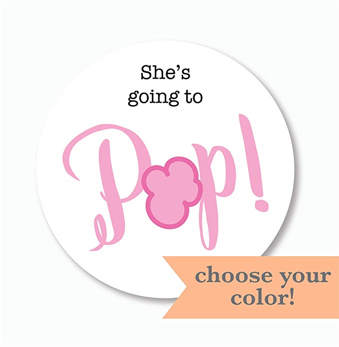 40ct, Going to Pop Stickers, Baby Shower Popcorn Stickers, 2 inches (368-3-PP)