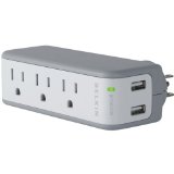 Belkin 3-Outlet Mini Travel Swivel Charger Surge Protector with Dual USB Ports 1 AMP  5 Watt