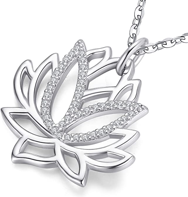 Aniu Silver Flower Necklace for Women, 925 Sterling Lotus Pendant, Best Jewelry Gifts for Mom/Wife/Grandma/Girlfriend (with Fine Gift Box)